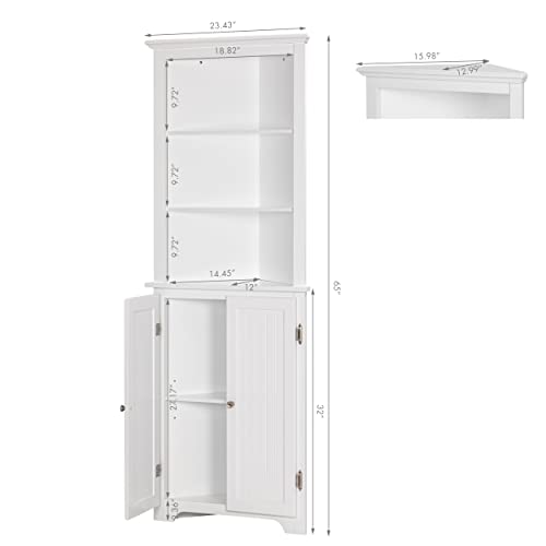 Utex Tall Corner Cabinet, Free Standing Corner Storage Cabinet With Doors And Adjustable Shelves, Storage Cabinet Tall For Bathroom, Kitchen, Living Room, White #TOP2