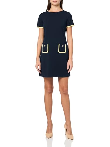 Image of Tommy Hilfiger Women's Short Sleeve Jewel Neck Contrast Piping Mini Shift Dress