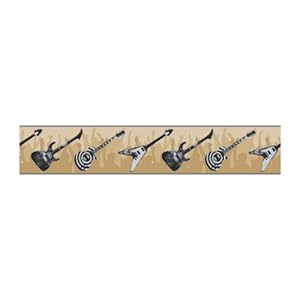 York Wallcoverings ZB3118B Guitar Wallpaper Border, Khaki Beige/Black/Deep Tan/Silver Metallic York Wallcoverings ZB3118B Guitar Wallpaper Border Khaki BeigeBlackDeep TanSilver Metallic