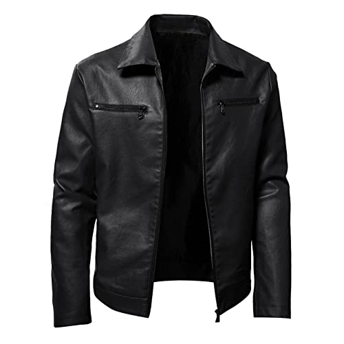 Fulidngzg Chaqueta De Cuero Hombre Abrigo Cazadora Piel Invierno Militar Casaco Motociclista Casual Auténtica Bomber Slim Fit