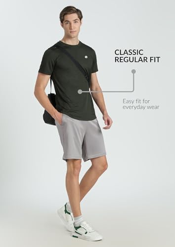 Image of Pump'd Men's Solid Textured Activewear Regular Fit Sports | Activewear | Running | Gym | Plain T-Shirt | Round Neck