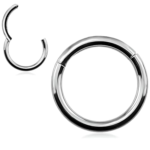 TinyStudio 16G Hoop Septum Rings - Hypoallergenic Surgical Steel Hinged Sleeper Earrings for Men and Women (6mm, Silver)