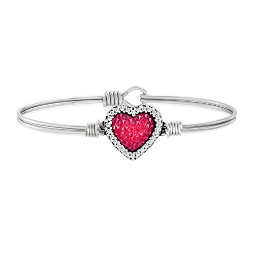Luca + Danni | Heart Bangle Bracelet with Red Crystal Rocks For Women - Silver Tone Large Size Made in USA