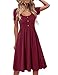 Beluring Midikleid Damen Elegant Kurzarm Kleider Rundhals Sommerkleid Tunika Kleid mit Taschen Weinrot M