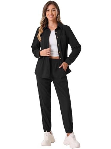Allegra K Women's Corduroy Sets 2 Piece Outfits Long Sleeve Button Down Shacket and Pants Set