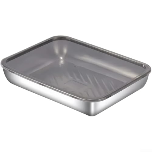 MeevrgR Vassoio per ravioli in acciaio inox con coperchio per la conservazione degli alimenti, piatto inferiore antiaderente a righe per empanadas ravioli, organizer da cucina 25 x 20 cm (3)