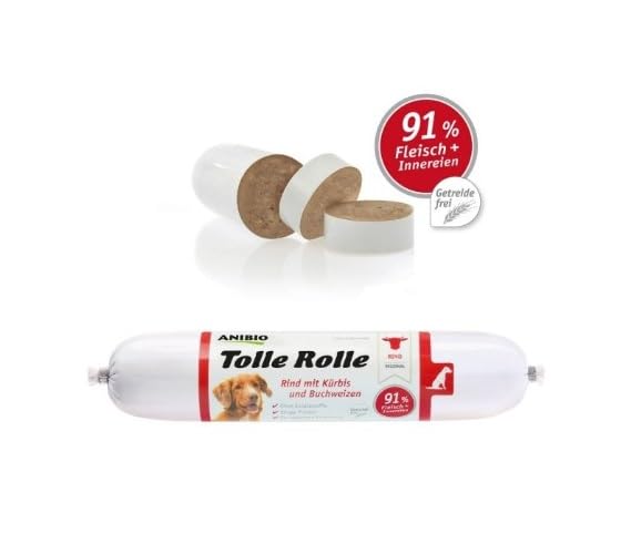 Anibio 8 x Tolle Rolle Rind 200g | Single Protein | hochwertiges Nassfutter für Hunde | mit Kürbis und Buchweizen | Getreidefrei | ohne künstliche Zusätze | Glutenfrei | Made in Germany