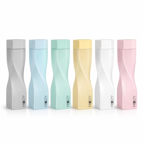 Image of Premium Slim Square Water Bottle BPA Free Plastic Frosty Finish Leak Proof Fridge Fit Freezer Safe Drinking Bottle for School Office Gym Travel Use (Twisted bottle)(PACK OF-1, 6 PCS)