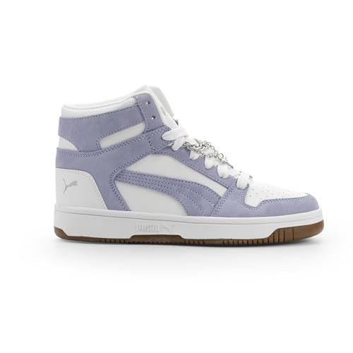 PUMA PUMA Women's Rebound Layup Mid Shoes, White-Intense Lavender- Silver SS26, 7.5 Puma Rebound Layup Spring Bling WNS