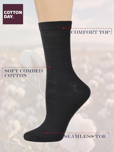 Image of COTTON DAY Women's Soft Combed Cotton Socks Seamless Toe Black White Navy
