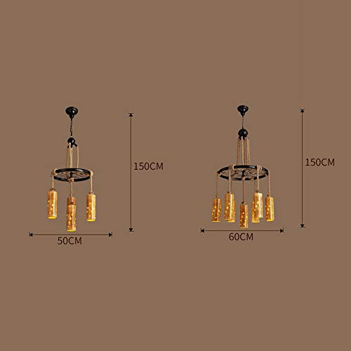 Lustre LED 7 sources lumineuses plafonnier durable en fer et bambou - 3
