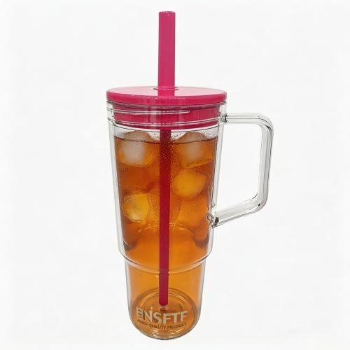 CHAOGOHUI 40 OZ Clear Large Clear Tumbler Mug with Handle, Lid and Straw