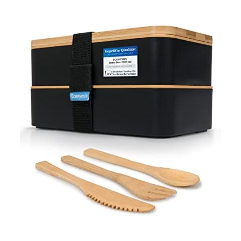 EcoAB Bento Box - Lunchbox + 3-teiligem Besteck-Set Cover