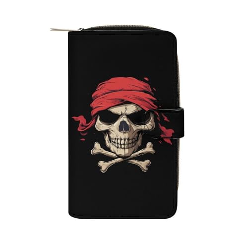 Jolly Roger Piratees Skull Crossbones Womens PU Leather Wallet Long Purse Clutch Organizer for Office Travel