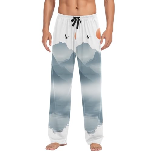 Men's Pajama Pants Ink Mountain Painting Sleep Pajama Lounge Pant with Pockets, Elastic Waistband