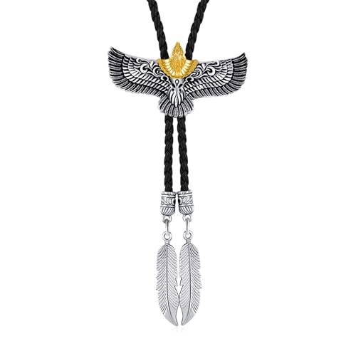 Western Eagle Bolo Tie for Men Women Fashion Retro Leather Necklace Cowboy Tie Adjustable Wild West Theme Braided Necklace