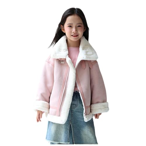 Slxbear Chaqueta bomber cálida de invierno para niños, chaqueta informal de forro polar con solapa, abrigo vintage para motocicleta, chaqueta gruesa, parka sherpa, ropa para exteriores de 2 a 14 años