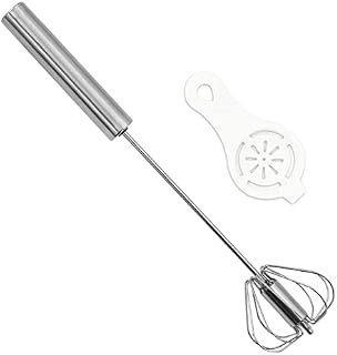 10 inch Hand Push Whisk,Semi-Auto Egg Whisk Hand Push Press Whisk Rotating Push Mixer Milk Frother Egg Beater with Egg White Filter Separator for Whisking, Beating, Stirring