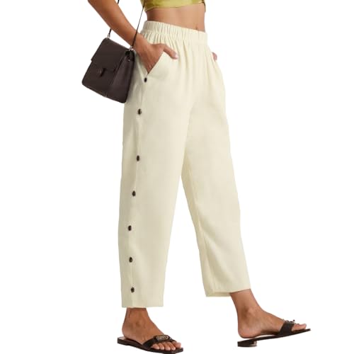 Neteson Sommerhose Damen Leicht und Luftig 7/8 Palazzo Hose Sommer Stoffhose Elegant Baumwolle Freizeithose Lockere Hose...