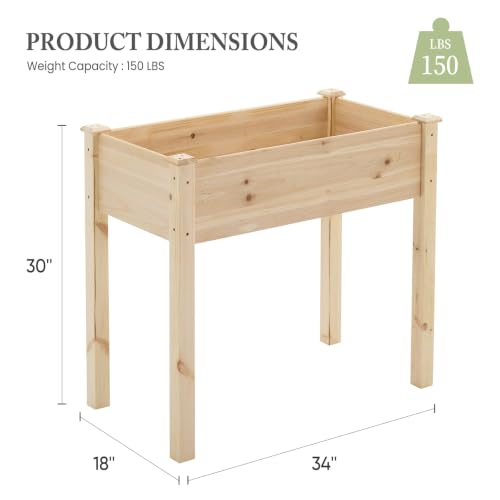 Image of DUMOS Raised Garden Bed 34x18x30 Inch, Outdoor Planter Box with Legs, Elevated Wood Garden Bed with Liner for Herbs Flowers Vegetables, Wooden Planter Box for Patio, Balcony, Backyard, Natural Wood