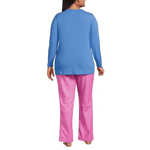 Lands' End Women's Pajama Set Knit Long Sleeve T-Shirt and Flannel Pants2