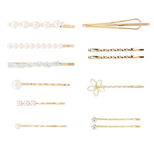 Folansy 12 Pieces Elegant Hair Barrettes Bridal Golden Metal Hair Clip Artificial Pearl Hairpins for Weddings Hair Accessories