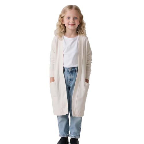 Girls Long Cardigan Sweaters with Pockets Open Front Long Sleeve Knitted Sweater Jacket Coats for Kids 3-11 Years