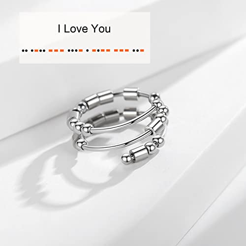 Morse Code Rings for Women, Stainless Steel Spinner Ring Fidget Rings for Anxiety Ring Morse Code Rings Inspirational Gifts Jewelry Women Birthday Graduation Gifts for Her Best Friends4