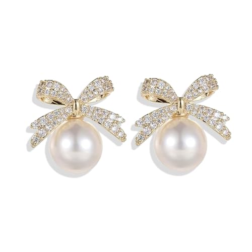Bow Earrings for Women Dainty Pearl Rhinestone Bow Earrings Holiday Christmas Jewelry Gifts Gold Silver Cute Earring for Prom Wedding Party Holiday Accessories