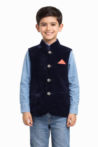 Image of T+D Ethinic Wear Velvet Western Style Sleeveless Half Blazer Fancy Coat Jacket For Kids Boys