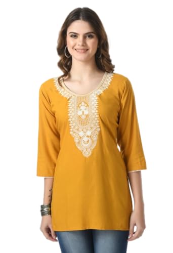 Image of LIBOZA Short Kurti for Women - Lakhnowi Chikankari Embroidered Ladies Kurta, Stylish Girls Top, Ethnic Half Kurtas, Tunic Design Woman Kurtis