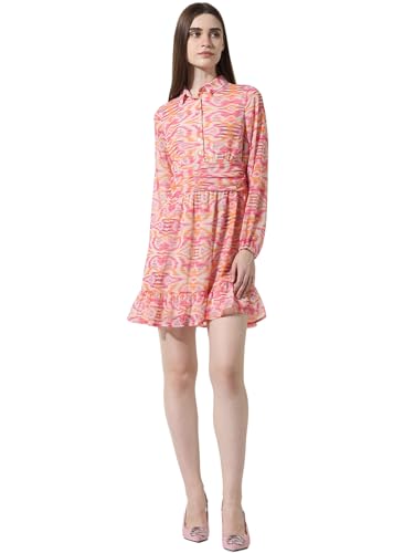 Image of ONLY Floral Printed Shirt Collar Tiered Chiffon Fit & Flare Dress