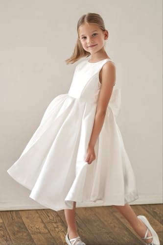 MCieloLuna Glossy Satin Flower Girl Midi Dresses Elegant First Communion Dress for Girls O Neck Dance Party Gown2