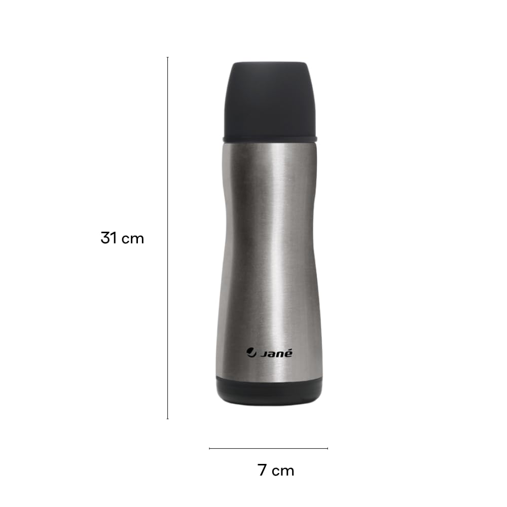 Jané Termo Líquidos, Acero Inoxidable, 300 ml, con Tetina de Silicona, Incluye Bolsa de Neopreno, Mantiene el Calor hasta 10 horas, Gris