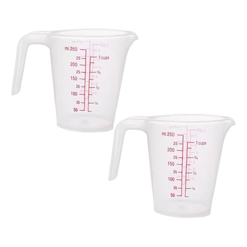 Juego de 2 vasos medidores de plástico de 8.45 onzas con mango miniatura 1