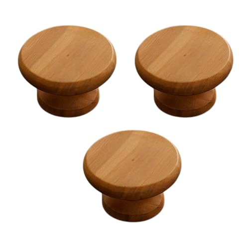 Image of 3 Piece Solid Teak Wood Round Drawer Knob| Smooth Natural Finish Wooden Cabinet & Wardrobe Handle | Modern Minimal Cupboard & Kitchen Furniture Knob - 1.5 Inch-| 3 Years Warranty |