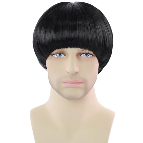 Yargel Hair Ginger Bowl Cut Wig for Men 60s Retro Orange Mushroom Wig With Bangs Unisex Funny Crazy Wigs for Daily Anime Halloween Costume Cosplay Party Use