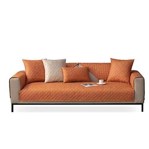 VanderHOME Waterproof Sofa Towel Solid Color Sofa Cover,Furniture Cover Protector,Four Season Non-Slip Sofa Cover for Dogs and Children 90 * 210cm-Orange-Seat Cover(1 PC ONLY)