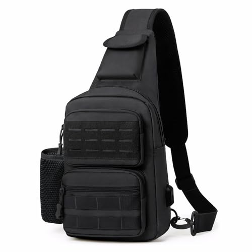 Tactical Sling Bag for Men Molle Utility Shoulder Bag Chest Pack Crossbody Backpack for Hiking Hunting (Black)