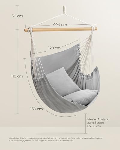SONGMICS Hängesessel, Hängeschaukel, Hängestuhl mit 2 Kissen, Metallkette, bis 150 kg belastbar, Indoor und Outdoor, Wohnzimmer, Schlafzimmer, Taubengrau GDC187G01 5