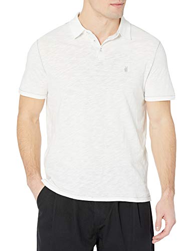John Varvatos Star USA Men's Short Sleeve Peace Polo, Salt, Medium