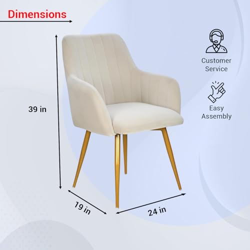 Image of Taboo Velvet Dining Chair Set of 4 | Upholstered Accent Arm Chairs | Soft Cushioned Seat with Backrest | Modern Velvet Fabric Chairs with Metal Legs | Living Room, Bedroom, Cafe & Restaurant | White