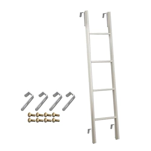 GIAKOO Escalera de Cama para literas Ajustable con Ganchos para Colgar, Escalera de Metal para literas gemelas de 116/130/140/150 cm de Largo, Escalera de Repuesto Blanca