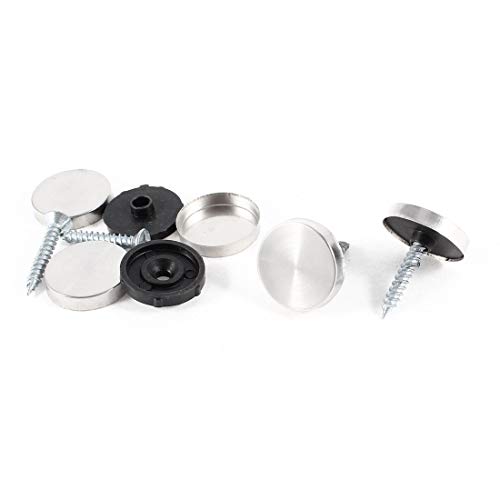 Aexit 5 Pcs Quality Parts 20mm Dia Screw Cap Tea Table Mirror Nails Silver Tone Black Model:22as355qo380