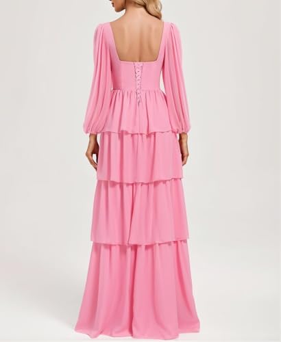 Dessiny Long Sleeves Tiered Bridesmaid Dresses 2025 for Women Flowy Chiffon Formal Evening Dress DE5132