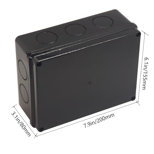 Image of Junction Box, 2Pcs Reserved Holes Electrical Boxes Waterproof IP65 ABS Plastic Electrical Power Cord Enclosure Project Box Black 7.9 x 6.1 x 3.1 inch(200x155x80mm)
