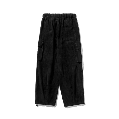 Mens Corduroy Straight Pant Elastic Waist Drawstring Vintage Sweatpants2