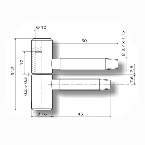 Türband 2-teilig Einbohrband ø 16 mm – Renovierband für gefälzte Holztüren, matt vernickeltes Metall, Tragkraft 40 kg, 2 Stück – Scharnier für Innentüren & Holzzargen (2, Gelb)