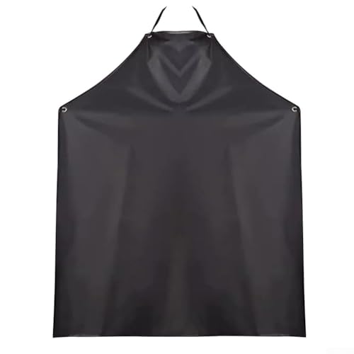 Drivstraw Delantal de trabajo de poliuretano para restaurante, carnicero y laboratorio, impermeable, resistente al aceite, sin mangas, 110 x 75 cm, reversible negro/marrón