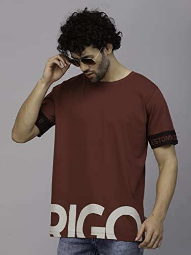 Image of Rigo Back Printed Half Sleeves Round Neck Oversized T-Shirt for Men | Drop Shoulder T-Shirt for Men | Loose Baggy Fit T-Shirt for Men